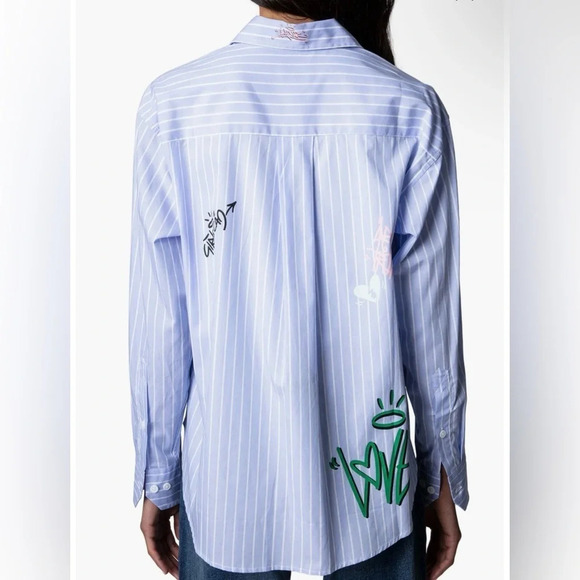 Zadig & Voltaire Tais Raye Tag Stripe Cotton Graphic Shirt - Picture 2 of 13